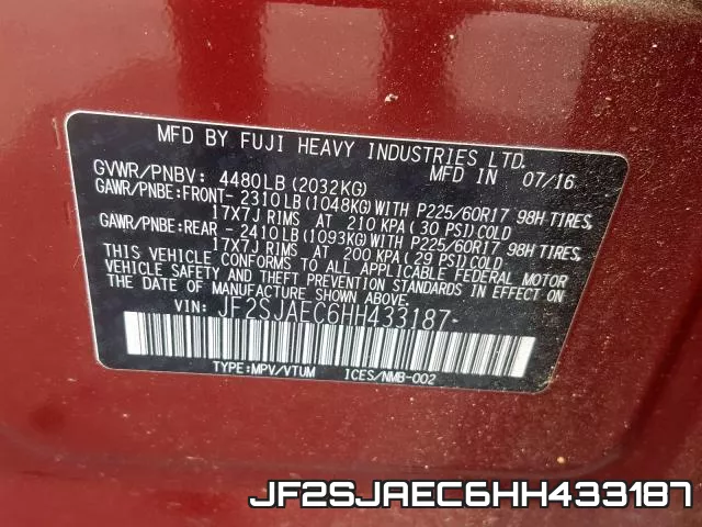 JF2SJAEC6HH433187 фото 2