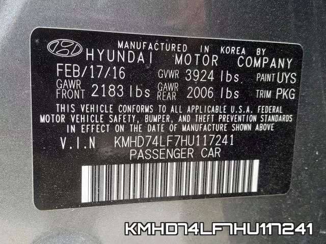 KMHD74LF7HU117241 фото 2