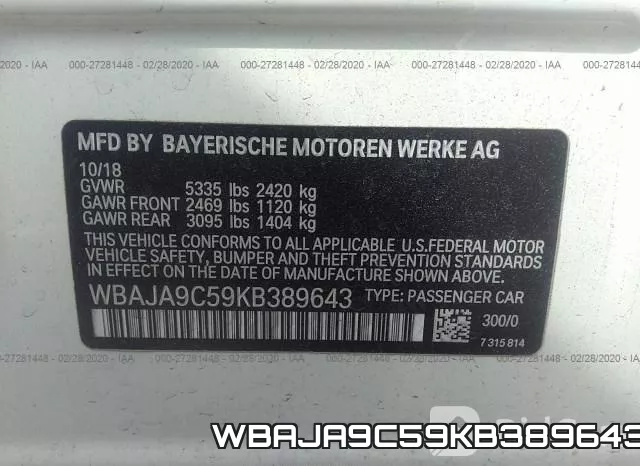 WBAJA9C59KB389643 фото 6