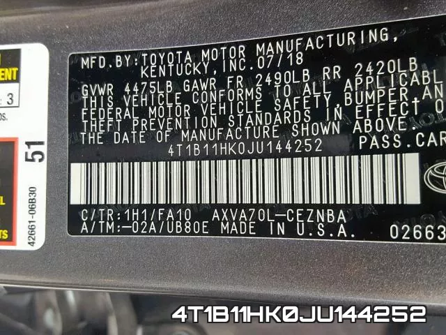 4T1B11HK0JU144252 фото 2