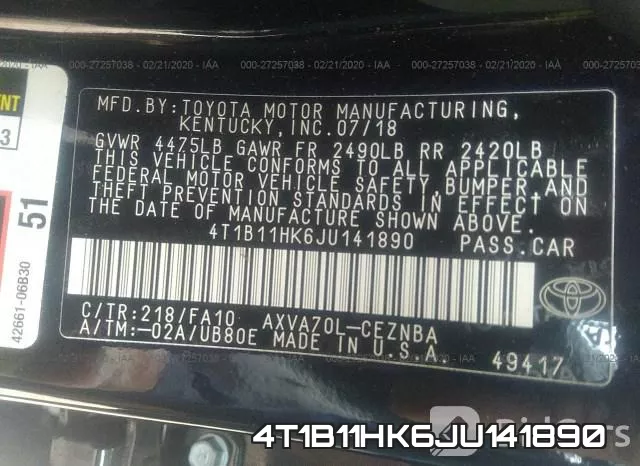 4T1B11HK6JU141890 фото 6
