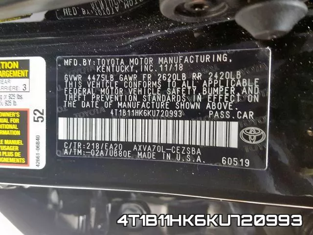 4T1B11HK6KU720993 фото 2