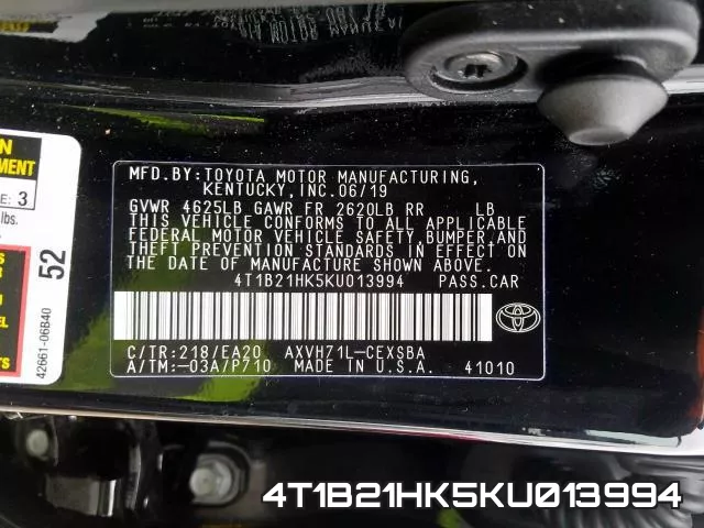 4T1B21HK5KU013994 фото 2