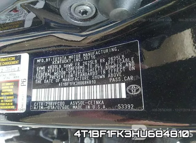 4T1BF1FK3HU684810 фото 5