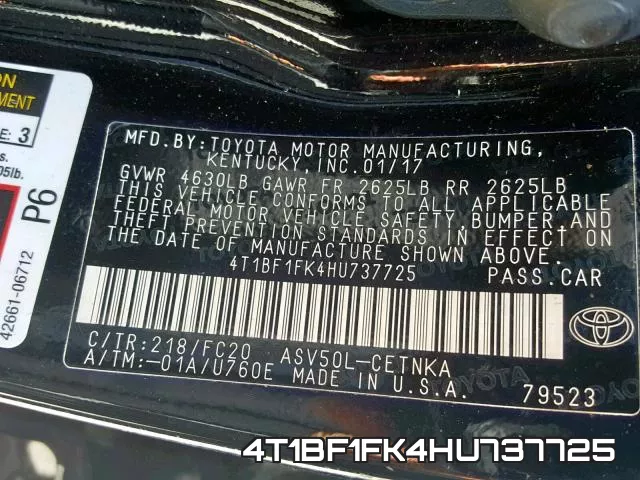 4T1BF1FK4HU737725 фото 2