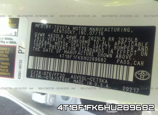 4T1BF1FK6HU289682 фото 8