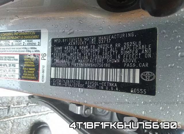 4T1BF1FK6HU756180 фото 5