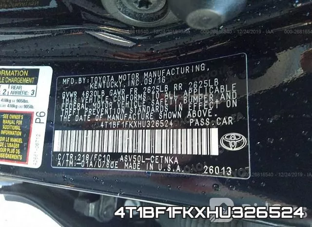 4T1BF1FKXHU326524 фото 9