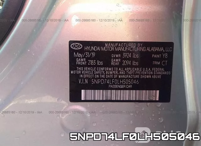 5NPD74LF0LH505046 фото 7