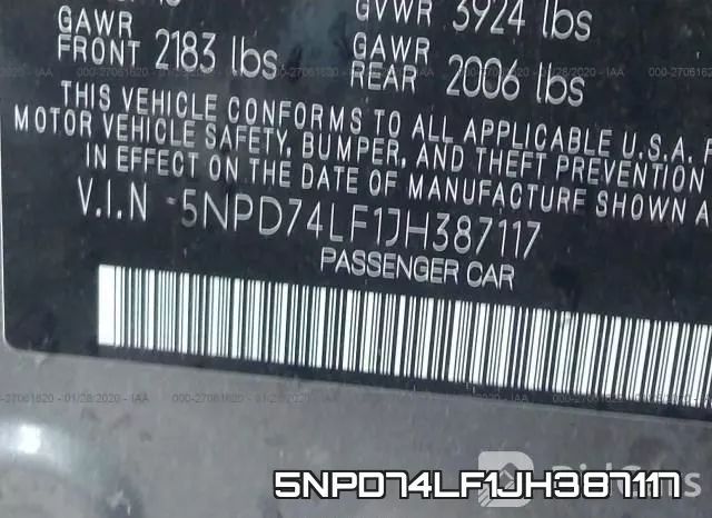 5NPD74LF1JH387117 фото 7