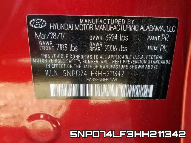 5NPD74LF3HH211342 фото 2