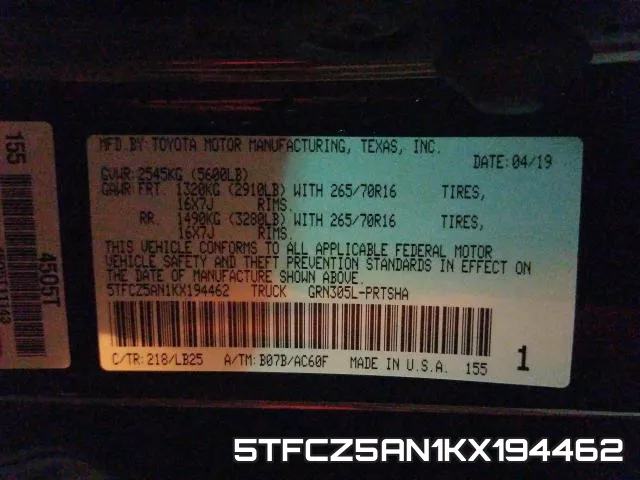 5TFCZ5AN1KX194462 фото 2