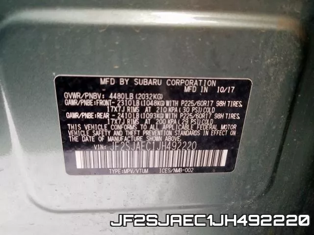 JF2SJAEC1JH492220 фото 2