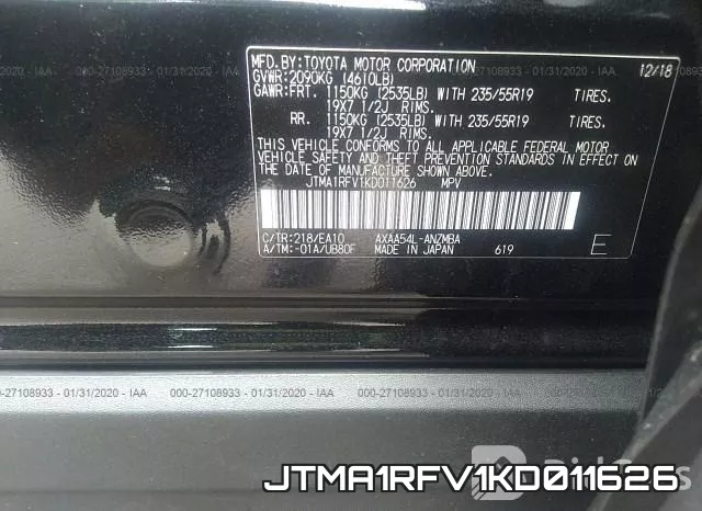 JTMA1RFV1KD011626 фото 5