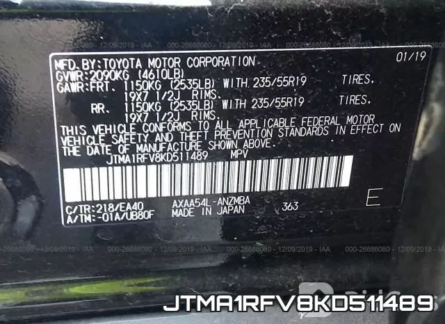JTMA1RFV8KD511489 фото 5