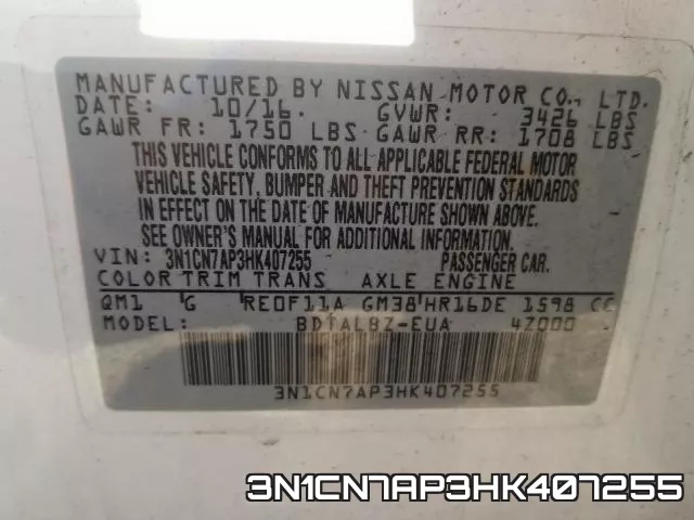 3N1CN7AP3HK407255 фото 2