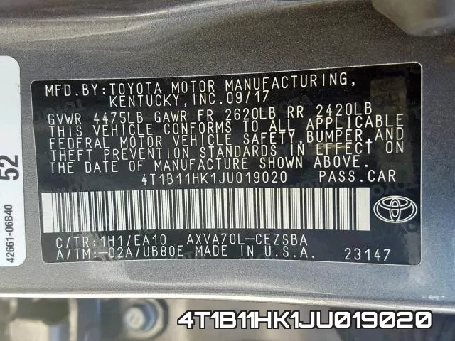 4T1B11HK1JU019020 фото 2