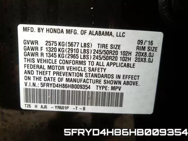5FRYD4H86HB009354 фото 2