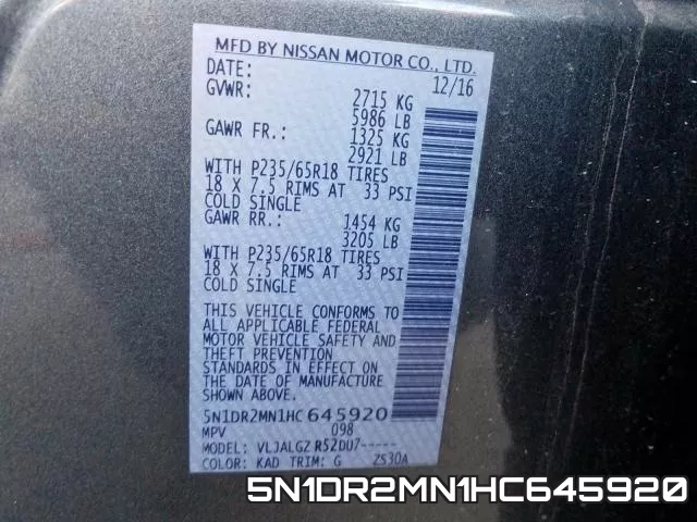 5N1DR2MN1HC645920 фото 2