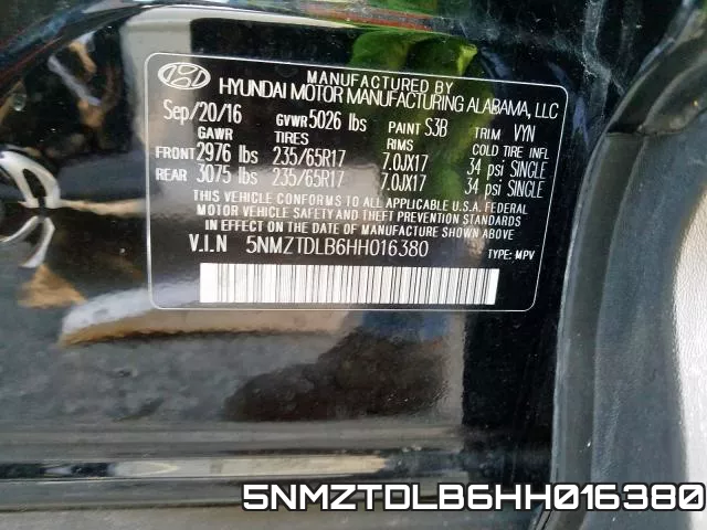 5NMZTDLB6HH016380 фото 2