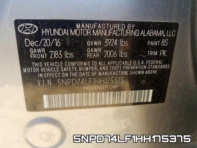 5NPD74LF1HH175375 фото 2