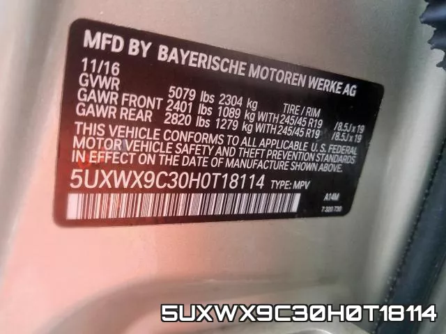 5UXWX9C30H0T18114 фото 2