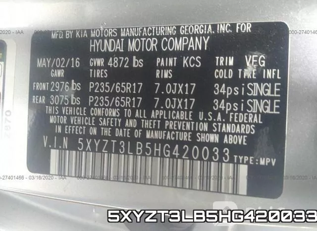 5XYZT3LB5HG420033 фото 7