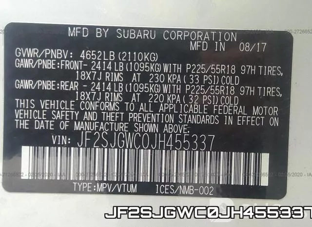 JF2SJGWC0JH455337 фото 4