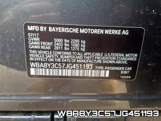 WBA8Y3C57JG451193 фото 2