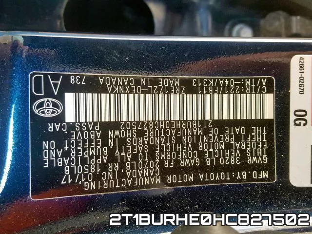2T1BURHE0HC827502 фото 2