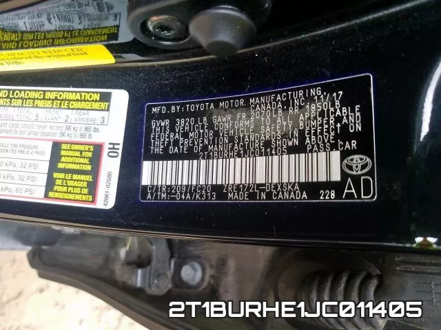 2T1BURHE1JC011405 фото 2