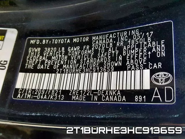2T1BURHE3HC913659 фото 2