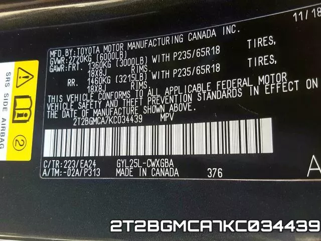 2T2BGMCA7KC034439 фото 2