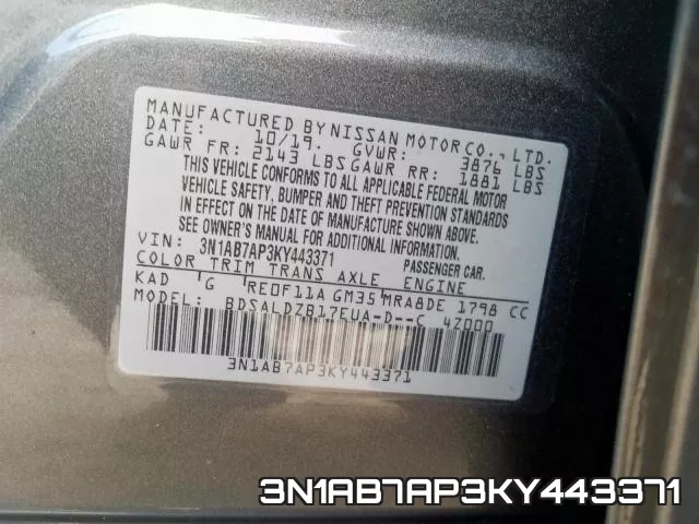 3N1AB7AP3KY443371 фото 2