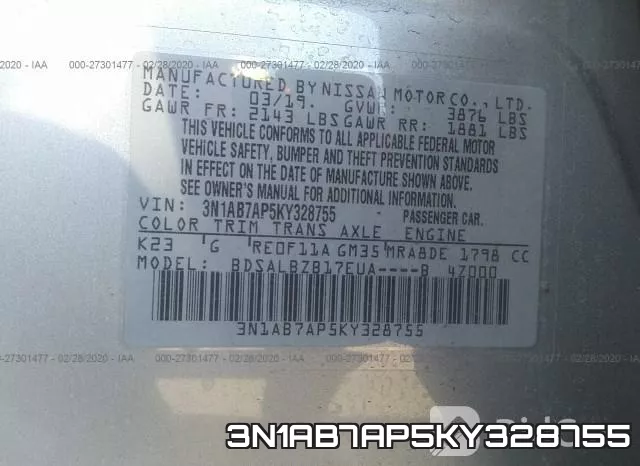 3N1AB7AP5KY328755 фото 5