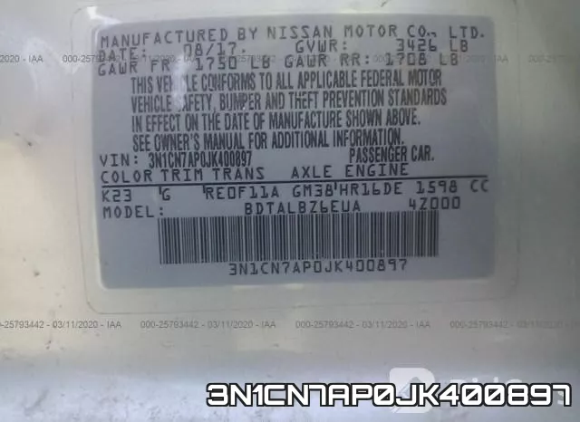 3N1CN7AP0JK400897 фото 8