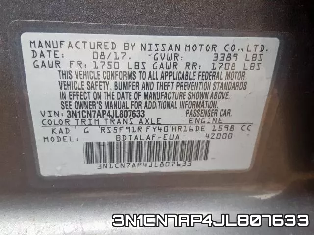 3N1CN7AP4JL807633 фото 2