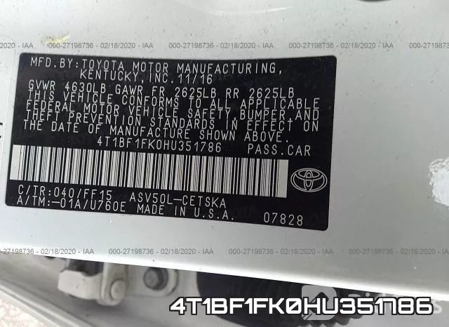 4T1BF1FK0HU351786 фото 5