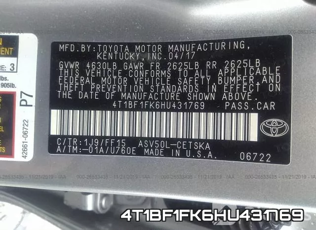 4T1BF1FK6HU431769 фото 7