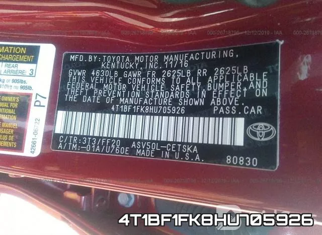 4T1BF1FK8HU705926 фото 5