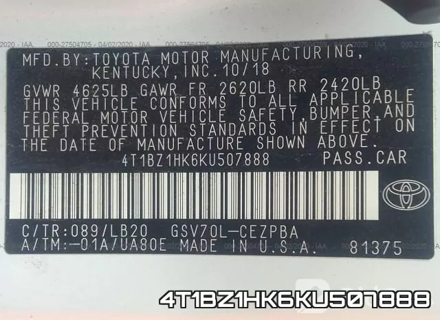 4T1BZ1HK6KU507888 фото 6