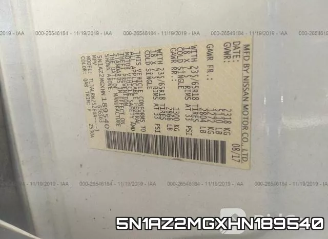 5N1AZ2MGXHN189540 фото 10
