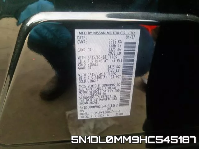 5N1DL0MM9HC545187 фото 2