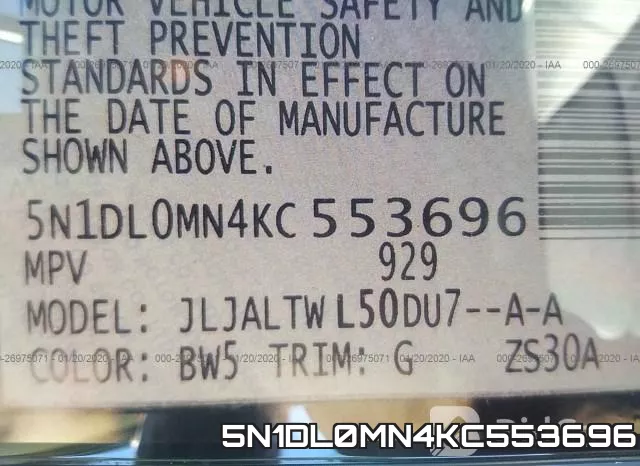 5N1DL0MN4KC553696 фото 6