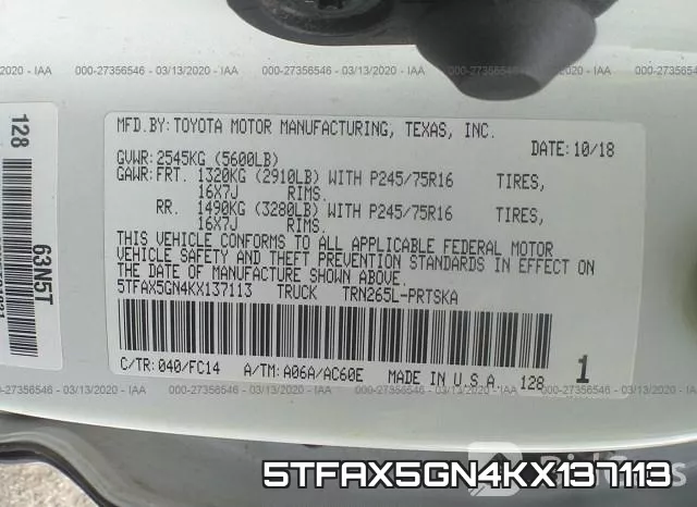 5TFAX5GN4KX137113 фото 6