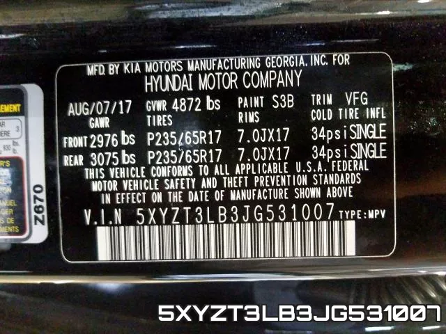 5XYZT3LB3JG531007 фото 2