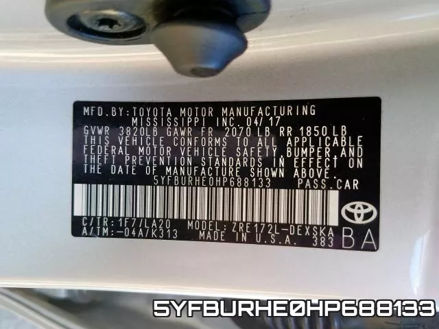 5YFBURHE0HP688133 фото 2