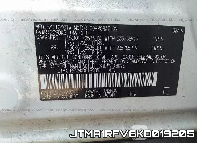 JTMA1RFV6KD019205 фото 8