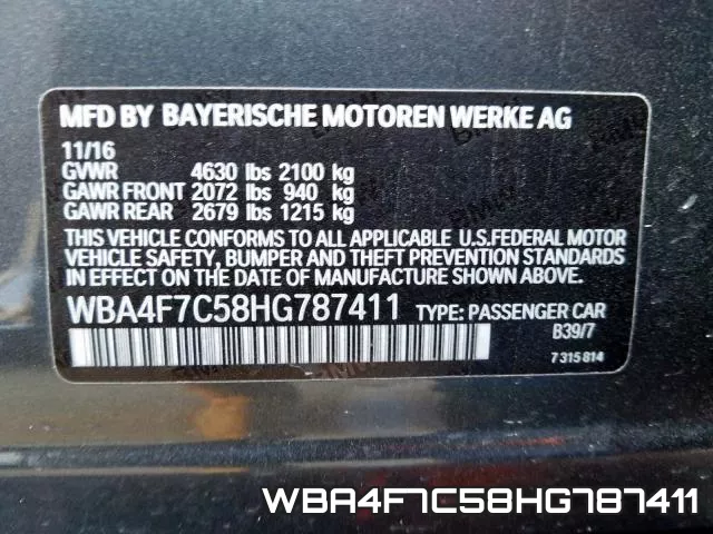 WBA4F7C58HG787411 фото 2