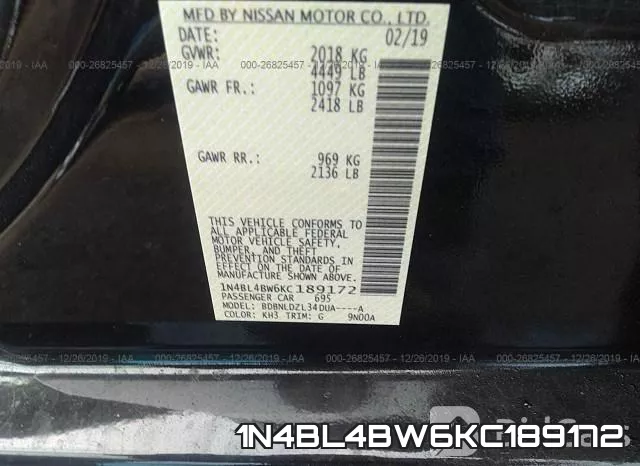 1N4BL4BW6KC189172 фото 8